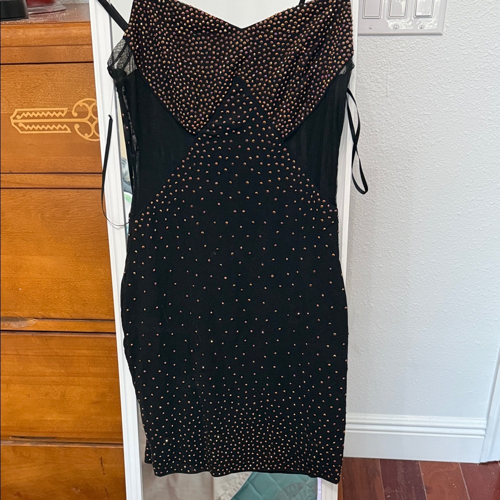 Black Dress with Gold Stud Detail - Women’s Evening Dress